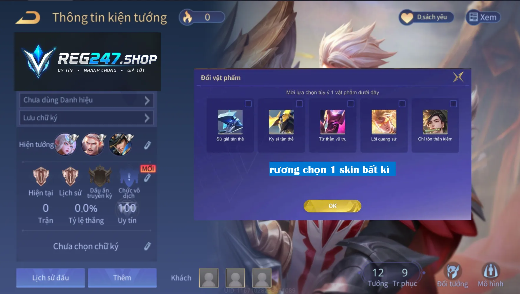 Acc Reg chọn 1 skin bất kì